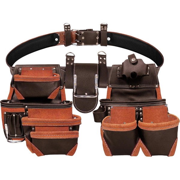 Leather Tool Belt 19 Pocket Multipurpose Pockets Work Organizer Bag