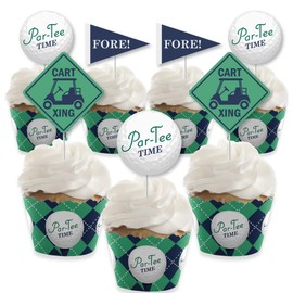 Par-Tee Time - Golf - Cupcake Decoration - Birthday or Retirement Party Cupcake Wrappers and Treat Picks Kit - Set of 24