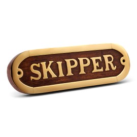 NKlaus Maritime Door Sign Skipper Brass and Wood 17 x 5 cm Nautical Decoration 11768