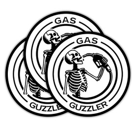 STICKYAME (3pcs) Gas Guzzler Sticker, Funny Skeleton Stickers, Car Enthusiast Sticker, Water Assitant Humor Stickers Decals for Laptop Phone Water Bottles, Humor Adult Stickers (Size 2")