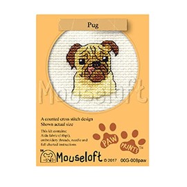 Mouseloft Mini Cross Stitch Kit - Pug, Paw Prints Collection