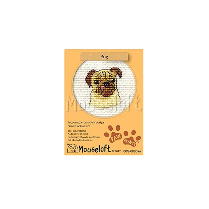 Mouseloft Mini Cross Stitch Kit - Pug, Paw Prints Collection