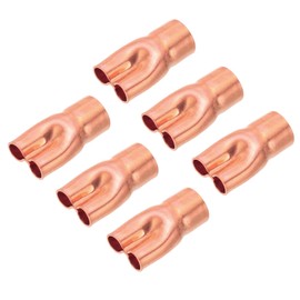 PATIKIL 1/2" x 1/4" x 1/4" ID Tee Tee Y Type Copper Fitting, 6 Pcs Welding Joint Split Union Intersection for HVAC, Air Conditioning Refrigeration System