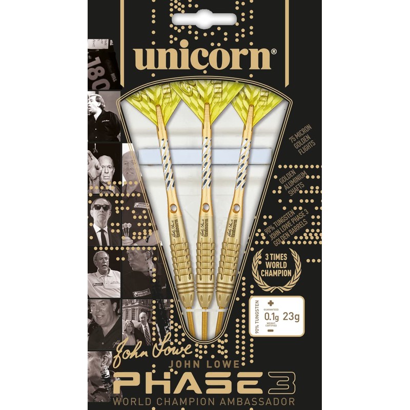 Unicorn World Champion Phase 3|John Lowe|Steel Tip Darts, Gold, 25