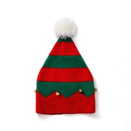 PannySewCraft Christmas Hat Santa Hat Elf Knitted Hat for Kid Red & Green Hat with Jingle Bell for Xmas Holiday
