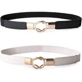 2 Piezas de Cinturón de Mujer con Hebilla de Metal Cinturón de Vestir Ajustado para Mujer Retro Elástico de 2,54 cm de Ancho …