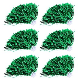 Cheerleading Pompoms, Pack of 6 24 cm Children's Dance Pompoms PET Cheerlearder Pom Poms for Sports Party Dance (Green)