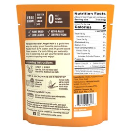 Miracle Noodle Ready to Eat Organic Angel Hair Pasta, 7 Oz (Pack of 6), Plant Based Shirataki Konjac Noodles, 5 Calories, 1g Net Carbs Per Serving, Keto, Gluten-Free