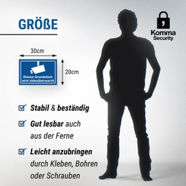 Komma Security Grundstück Videoüberwacht Sign 30 x 20 cm – Achtung Vorsicht Videoüberwachung – Warning Sign Video Surveillance – Warning Sign