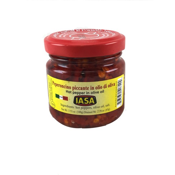 Iasa Peperoncino Piccante Hot Red Peppers in Olive Oil 100 Gr Jar
