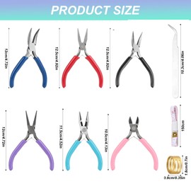 6 Pcs Jewellery Pliers Set, Jewellery Making Tools, Jewellery Making Pliers Tools, Diagonal Round Nose Bend Needle Nose Pliers for Crafting for Jewelry Repair Model Pliers, with Tweezers Ring Ruler