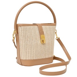 wocharm Straw Crossbody Bags for Women, Handmade Rattan Shoulder Bag, Woven Leather Straps Clutch Purse with Removable Shoulder (Apricot color)