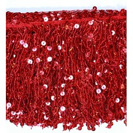 3 Meters Sequin Tassel Trim 15 cm 6" Luxury Fringe Fringing #1 (Red)