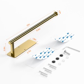 ASTOFLI Brushed Gold Paper Towel Holder - Wall Mount, Self Adhesive, Under Cabinet No Drilling - Brushed Brass for RV, Kitchen Decor