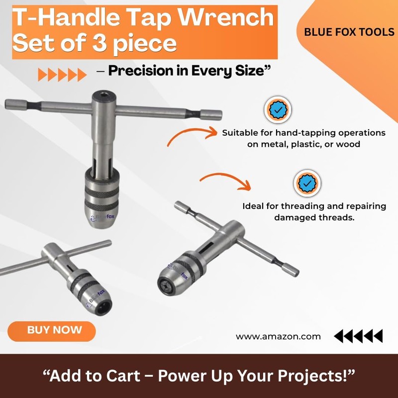 BlueFox 3-Piece T-Handle Tap Wrench Set – Precision Tap Holders