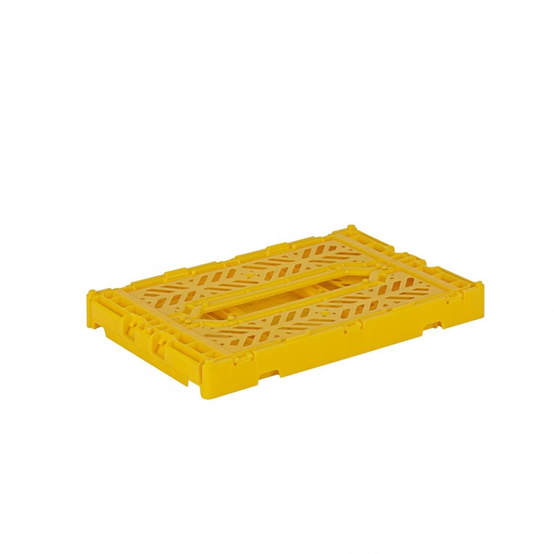 Ay-Kasa Folding Crate, Sturdy Folding Box, Plastic, Stackable, Yellow, Mini