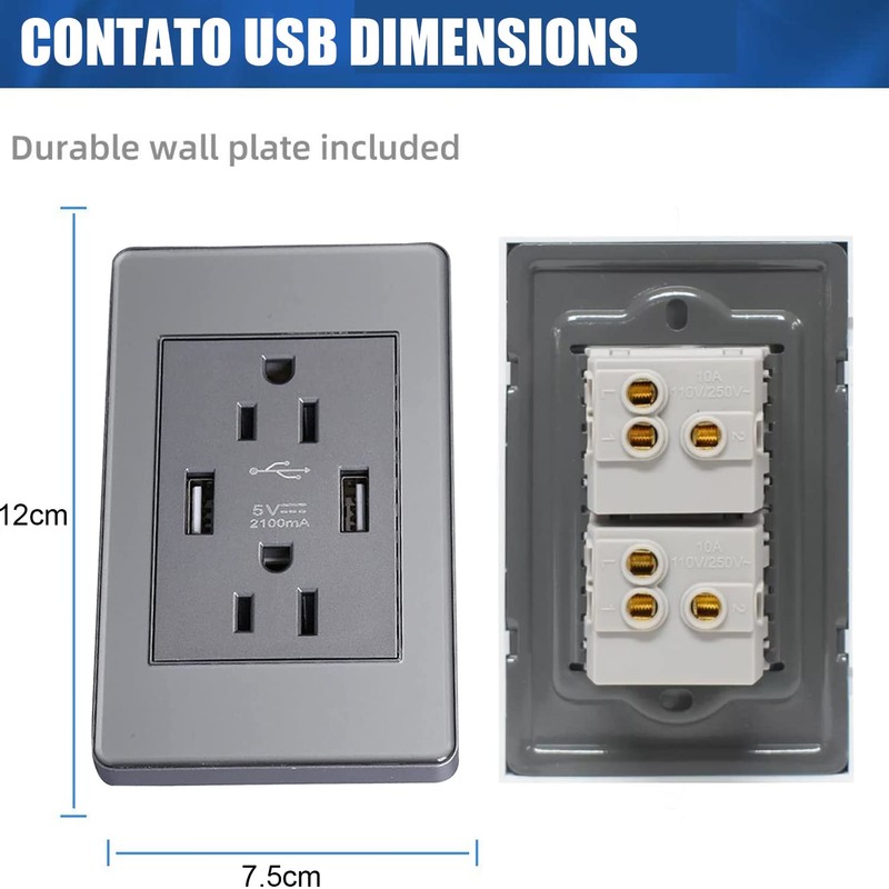 Megaluz Enchufe USB de Pared -4PZ，Contacto Dúplex con 2 Puertos