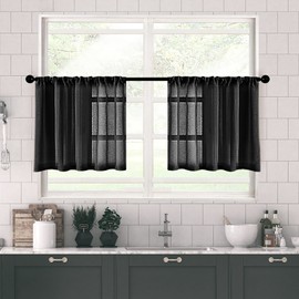 MRTREES Black Sheer Tier Curtains 24 inches Long Kitchen Tiers Bathroom Small Short Curtain Panels Transparent Light Filtering Cafe Curtains Voile Window Treatment Rod Pocket 2 Panels