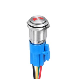 DMiotech 16mm / 5/8" Stainless Steel Momentary Push Button Switch Domed Head 5A 12-24V Silver Shell 5 Pin with Cable Socket Red Trumpet LED 1NO1NC for Car Boat Systems Custom Setups