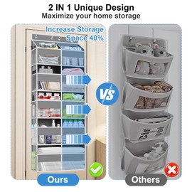 Clothink Over The Door Organizer,5 Tier Extra Large Behind The Door Storage with 10 Big Front & 10 Mesh Pockets,88lb Heavy Duty Hanging Organizer for Bedroom Bathoom Nursery Pantry