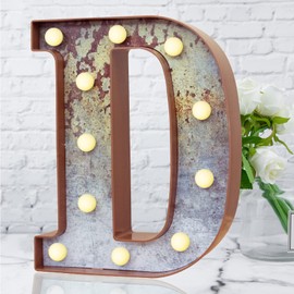 LED Marquee Light Up Letters Industrial Vintage Style Lighted Letters Rust Metal Effect Marquee Letter with Lights Illumination Letter Signs for Christmas Wedding Birthday Party Home Cafe Bar Decor-D