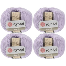 4 Skeins YarnArt Jeans 55% Cotton 45% Acrylic Yarn Blend Thread Crochet Hand Knitting Art Lot of 4skn 200 gr 696 yds (19-Lilac)