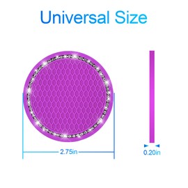 2 Pack Car Bling Cup Holder Coaster, 2.75 Inch Crystal Rhinestone Car Cup Holder Insert Coaster,Universal for Cars, Vehicles, SUVs, Car Interior Accessories (Purple)