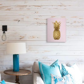 Stupell Industries Golden Glam Pineapple Fruit Over Pink, Designed by Kate Bennett Canvas Wall Art, 16 x 20