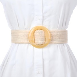 Beltox Fine - Cinturón elástico trenzado de polipropileno para mujer, color sólido con hebilla redonda, Caqui, XS-XL(28-40 inch stretch range)