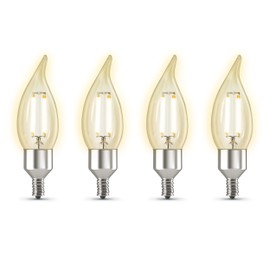 Feit Electric Smart LED Candle WiFi Bulb, Compatible with Alexa or Google Assistant, E12 Base, No Hub, Flame Tip Filament Chandelier Light Bulb, 2700K Soft White, 4 Pack CFC40/927CA/FIL/AG/4