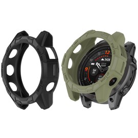 HUAYUWA 2Pack Soft TPU Case Cover (Black+Green) Compatible with Garmin EPIX PRO 47MM / Fenix 7 PRO/Fenix 7 Smartwatch Protective Case Shell Accessories