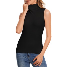 fanvita Black Sleeveless Turtlenecks for Women Mock Turtleneck Sweater Vest Sleeveless Tops S