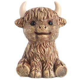 SOBEIT Highland Cow Piggy Bank, Ceramic Piggy Bank, Cute Coin Bank Money Bank for Kids Girls Boys, for Birthdays Baby Showers Keepsake Nursery Décor(5.7" Lx4.92 Wx7.87 H)