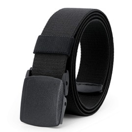 JASGOOD Elastic Stretch Belt for Men Breathable Sports Outdoor Belt, with 3.8cm Nickel Free Plastic Buckle, Black,Fit Pants Below 44"