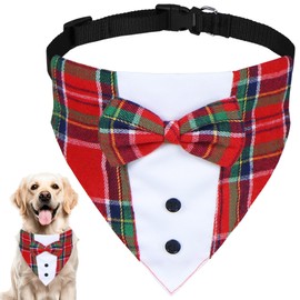 GOYOSWA Christmas Dog Tuxedo, Dog Christmas Outfit Dog Tuxedo with Bow Tie Adjustable Collar Christmas Dog Tux Clothes for Small Medium Large X-Large Dogs (Christmas 3, Large)
