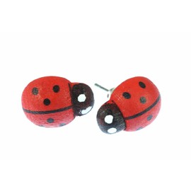 Miniblings Ladybird Beetle Stud Earrings Easter Wooden Extra Connectors