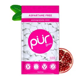 PUR Chewing Gum Pomegranate Mint 55 Count Sugar Free Aspartame Free Gluten Free