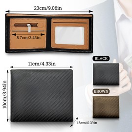 FuninCrea Men's Small Wallet Men's Carbon Fibre RFID Wallet Men's Leather Slim Wallet with ID Window Bifold Wallet Men's Card Holder Ultra Thin and Foldable, black, Contemporary
