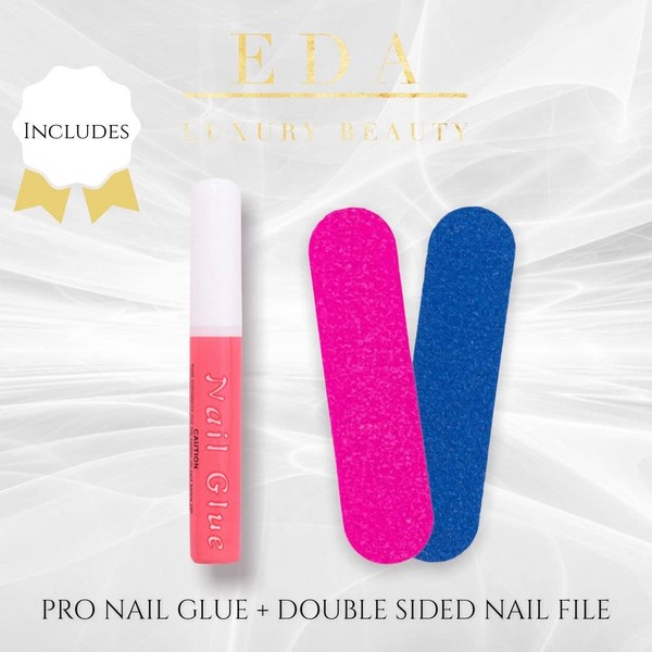 EDA LUXURY BEAUTY Pink Silver Glitter French Press on Nails Set - Glue on Nails, Acrylic Nails & Fake Nails for Women - Press on Nail Kit with False Nails, Coffin Nails, Stick on Nails for Women - Manicure Kit Extra Long Nails For Nail Art