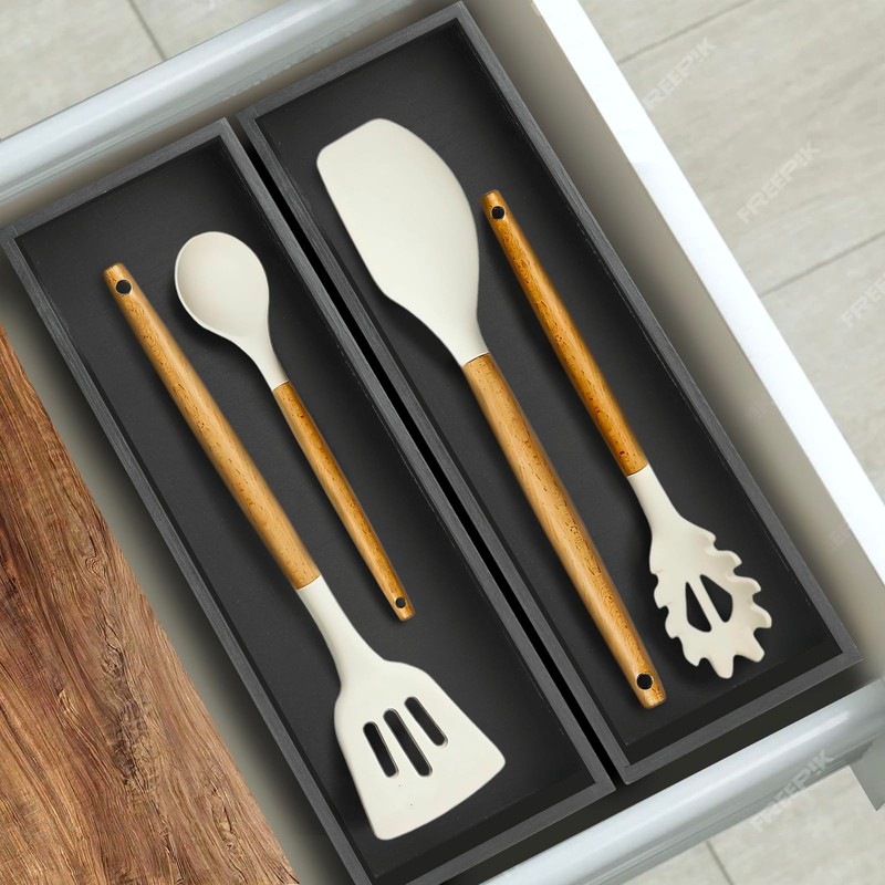 TEESSFROOD Bamboo Utensil Drawer Organizer, Stackable Silverware Organizer Tray Flatware