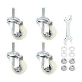 PATIKIL 1.5 Inch Stem Caster Wheels, 4 Pack Low Profile Rubber Threaded Shelf Swivel Wheel M8 x 25 mm Total Load 397 Lbs for Cart Wire Shelving Racks Leveling, White