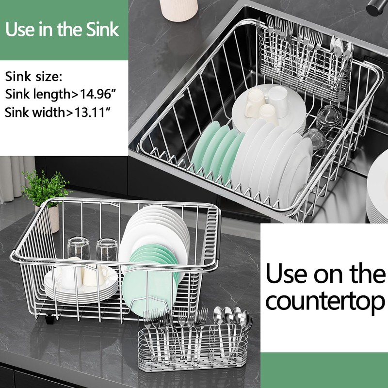 Fanbsy Large Dish Drainer Rack in Sink Adjustable, Expandable 304