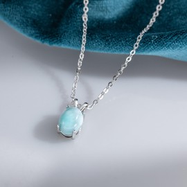 ZengoriGems Oval Larimar Necklace 925 Sterling Silver Natural Blue Gemstone Pendant Adjustable 16-18 inch Chain Boho Beach Jewelry for Women