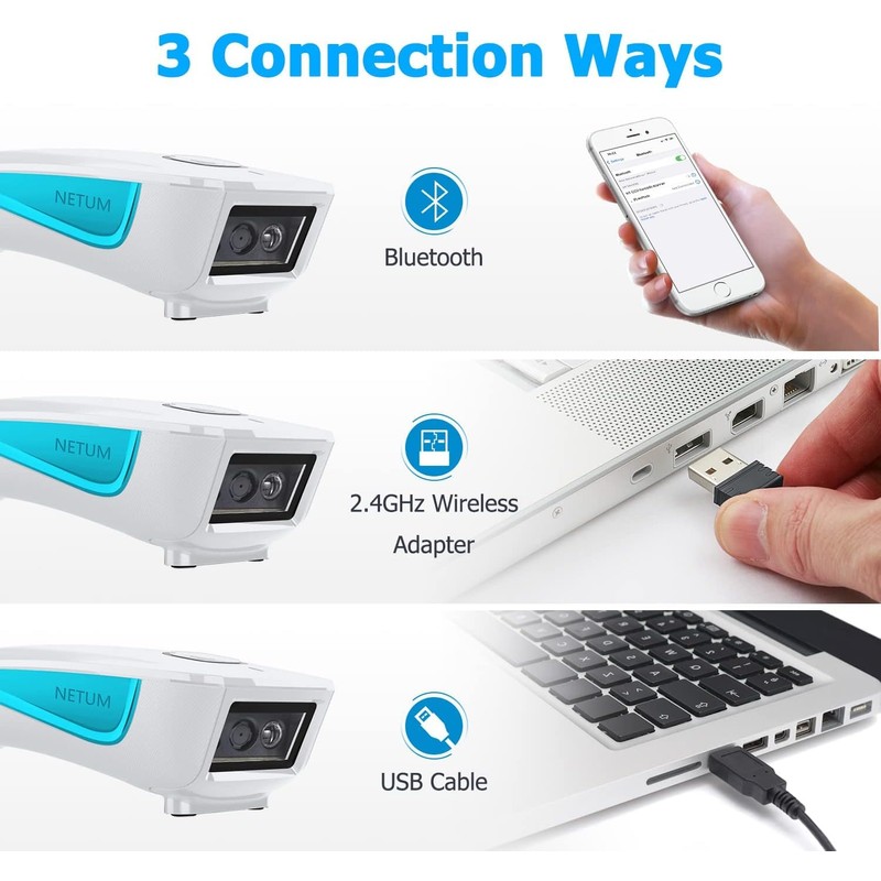 NETUM Upgraded Mini Wireless QR Barcode Scanner, 3 in 1