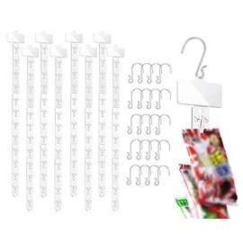 12 Packs Station Hanging Merchandise Strips with 20 S Hooks Retail Display with Label Header 24.8 Inch Plastic Merchandise Display Strips for Store Snack Bags Lightweight Product Supplies (Clear)