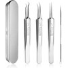 Set of 4 pimple tweezers, blackhead remover, comedone squeezer, stainless