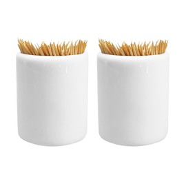 Sizikato 2pcs Simple Pure White Cylindrical Ceramic Toothpick Holder.