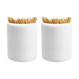 Sizikato 2pcs Simple Pure White Cylindrical Ceramic Toothpick Holder.
