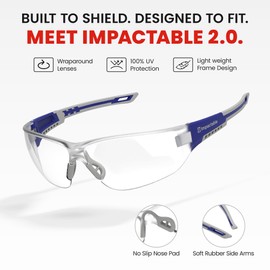 IMPACTABLE Upgraded 2.0 Safety Pickleball Glasses, Protective & Antifog Glasses for Men and Women, Sport Googles for Racquetball, Squash Ball, ANSI Z87.1 Scratch Resistant Lenses (Blue/Grey)