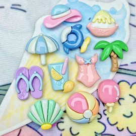 55Pcs Slime Charms Cute Set 11 Styles Hawaii Mini Bulk Mixed Resin Charms Set Ornament Resin Flatback Craft for Summer Scrapbooking Jewelry Making Hairpin Decors (Colorful)